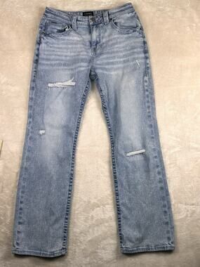 Buckle Black Fit No 9 Bootcut Jeans Mens 33x32 Blue Medium Wash Distressed